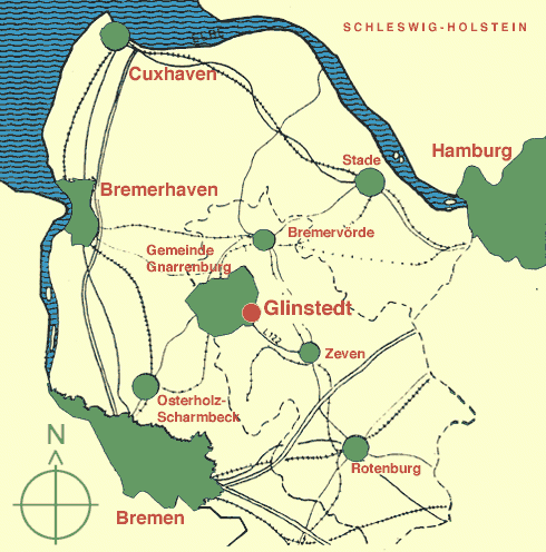Lagekarte der Ortschaft Glinstedt im Weser-Elbe-Dreieck